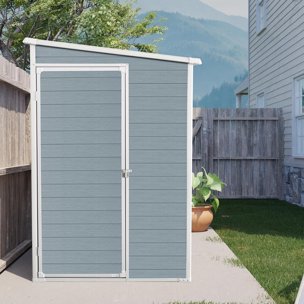 4x8 ft Outdoor Resin Storage Shed with Floor and 2 Windows, Waterproof Plastic Garden Shed with Lockable Door and Air Vents, All-Weather Tool Sheds for Backyard, Patio, Lawn (Grey)
