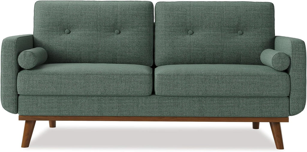 IDEALHOUSE 65' Loveseat Sofa, Mid Century Modern Love Seat Couches for Living Room, Button Tufted Sofa Couch with Wood Legs & Trim for Living Room, Bedroom, Office, Linen, Green