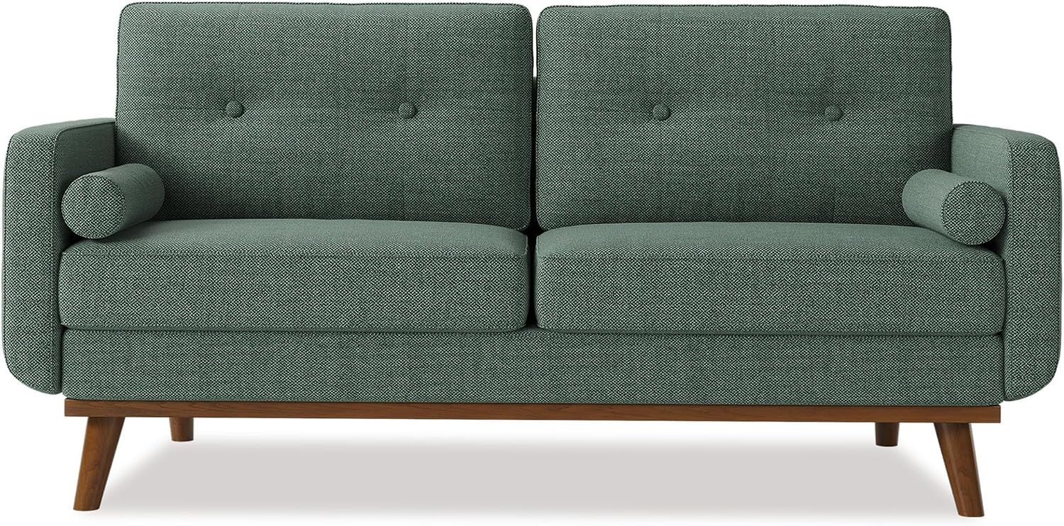 IDEALHOUSE 65' Loveseat Sofa, Mid Century Modern Love Seat Couches for Living Room, Button Tufted Sofa Couch with Wood Legs & Trim for Living Room, Bedroom, Office, Linen, Green