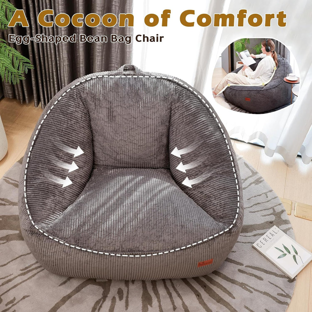 Bean Bag Chair, Cozy Fluffy Beanbag Chairs with Filler for Teens and Kids, Floor Lazy Sofa for Living Room Gaming & Reading (M-Charcoal)