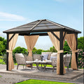 IDEALHOUSE 10' x 12' Hardtop Gazebo,Outdoor Canopy with Aluminum Frame,Polycarbonate Garden Tent with Mosquito Netting and Privacy Screen,Permanent Pavilion for Patio,Backyard,Lawn,Deck