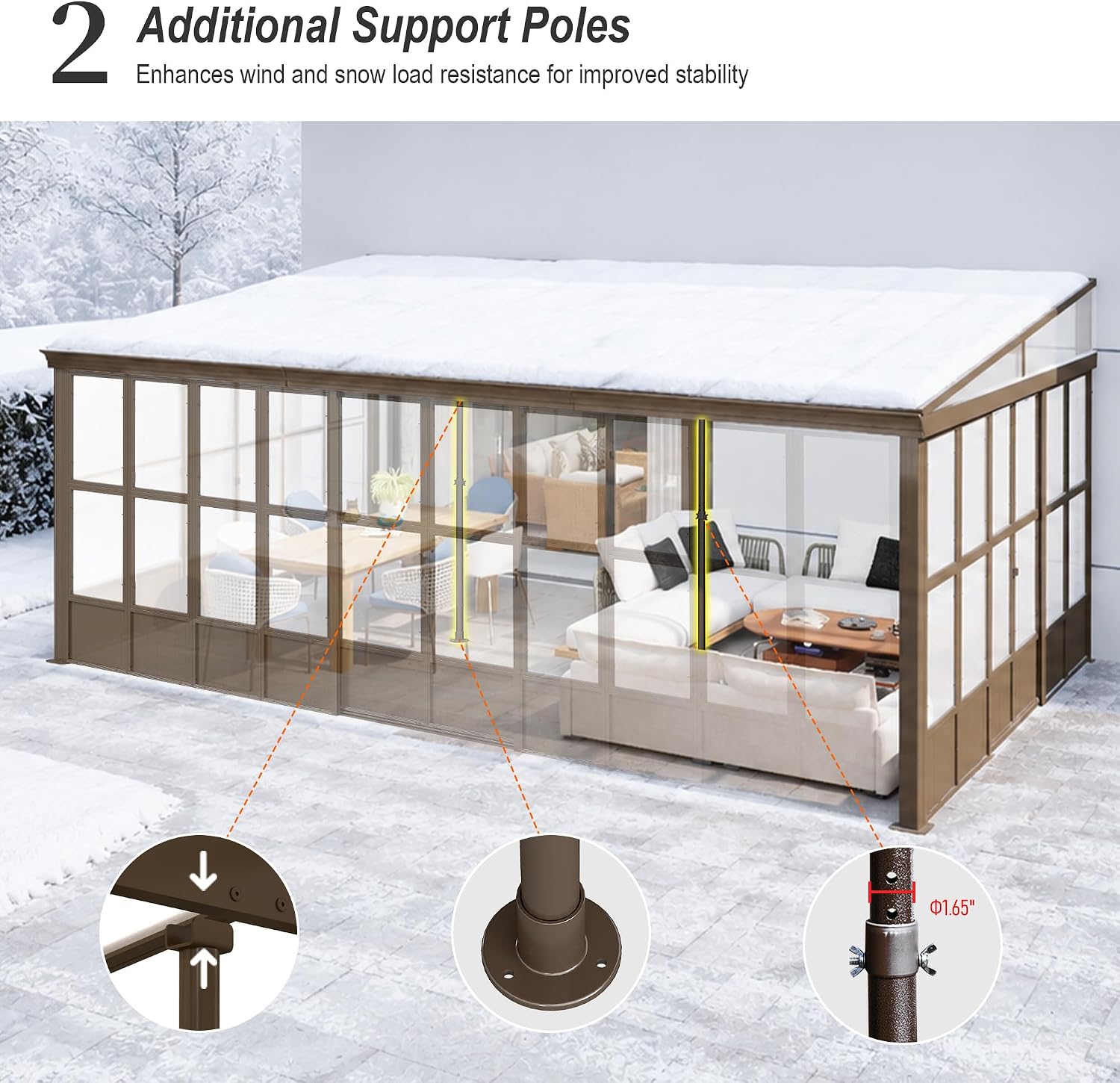 Domi 12x20FT Sunroom, Wall Mounted Sunroom with Polycarbonate Sloping Roof, Outdoor Sunroom Gazebo with Detachable PC Screen, 3 Sliding Double Doors, Lean to Sun Room for Patio, Deck