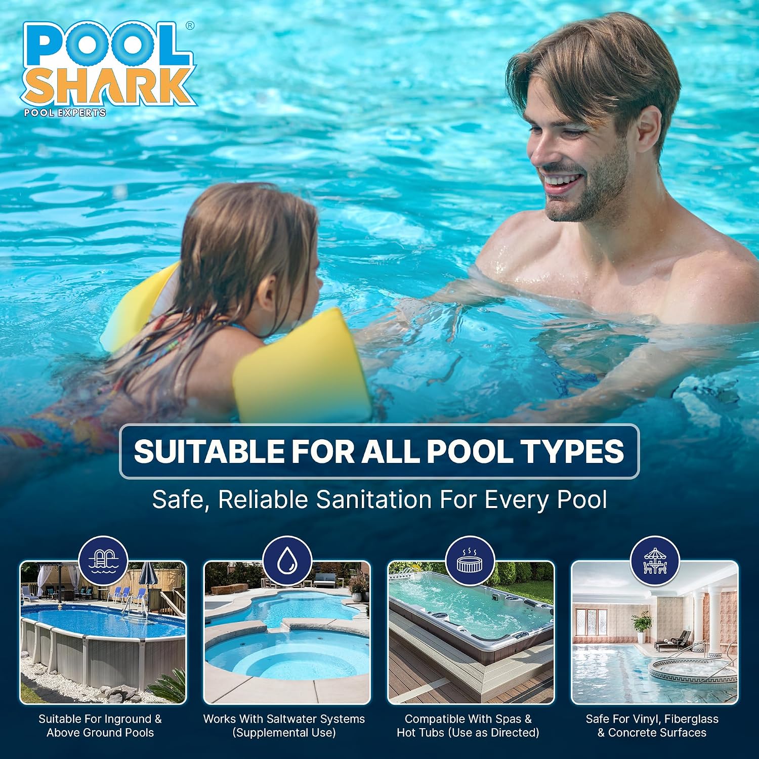 Pool Shark Swimming Pool Chlorine Tablets 80 lbs (2x40) 3-Inch Chlorine Tablets Slow-Dissolving 90% Active Chlorine Tabs Pool Chemicals for Inground Pools Above Ground Pools Saltwater Spa Hot Tub