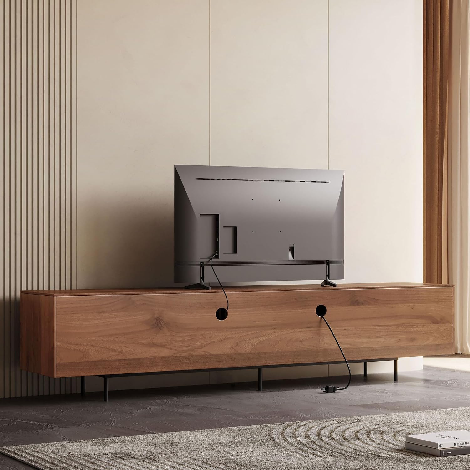 Mid Century Modern TV Stand for 80+ Inch TVs, 94.48' Walnut Console with Ample Storage – Stylish Entertainment Center for Living Room or Bedroom