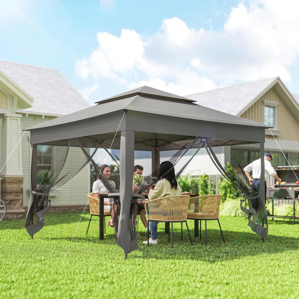 Outsunny 11' x 11' Pop Up Canopy, Outdoor Patio Gazebo Shelter with Removable Zipper Netting, Instant Event Tent w/ 114 Square Feet of Shade and Carry Bag for Backyard, Garden, Dark Gray