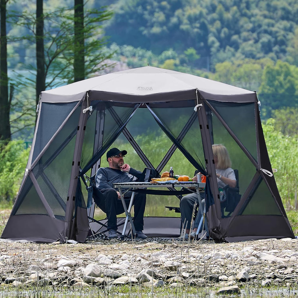 Timber Ridge Easy Pop Up Gazebo Canopy Tent for Camping, 11.5 X 9.8 Ft Portable Instant Screenhouse, Pop Up Screened in Canopy with Netting for Backyard, Patio, Outdoor, Tailgating, Picnics, Grey