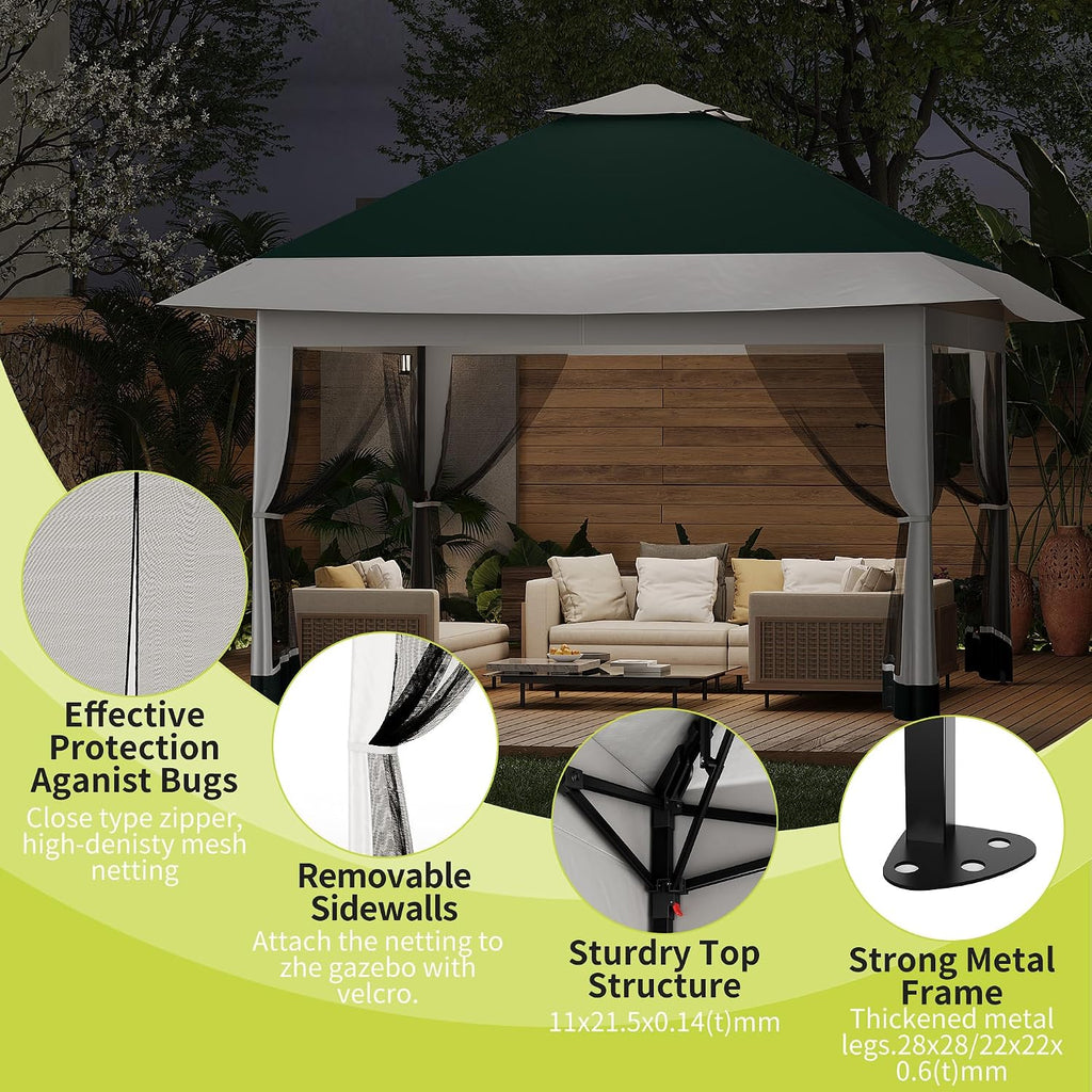 Pop Up Gazebo Tent, 12x12 Outdoor Canopy Patio Shelter with Mosquito Netting, Double Roof Easy Up Screened Canopy, Party Pavilion for Outside Garden, Backyard, Lawn