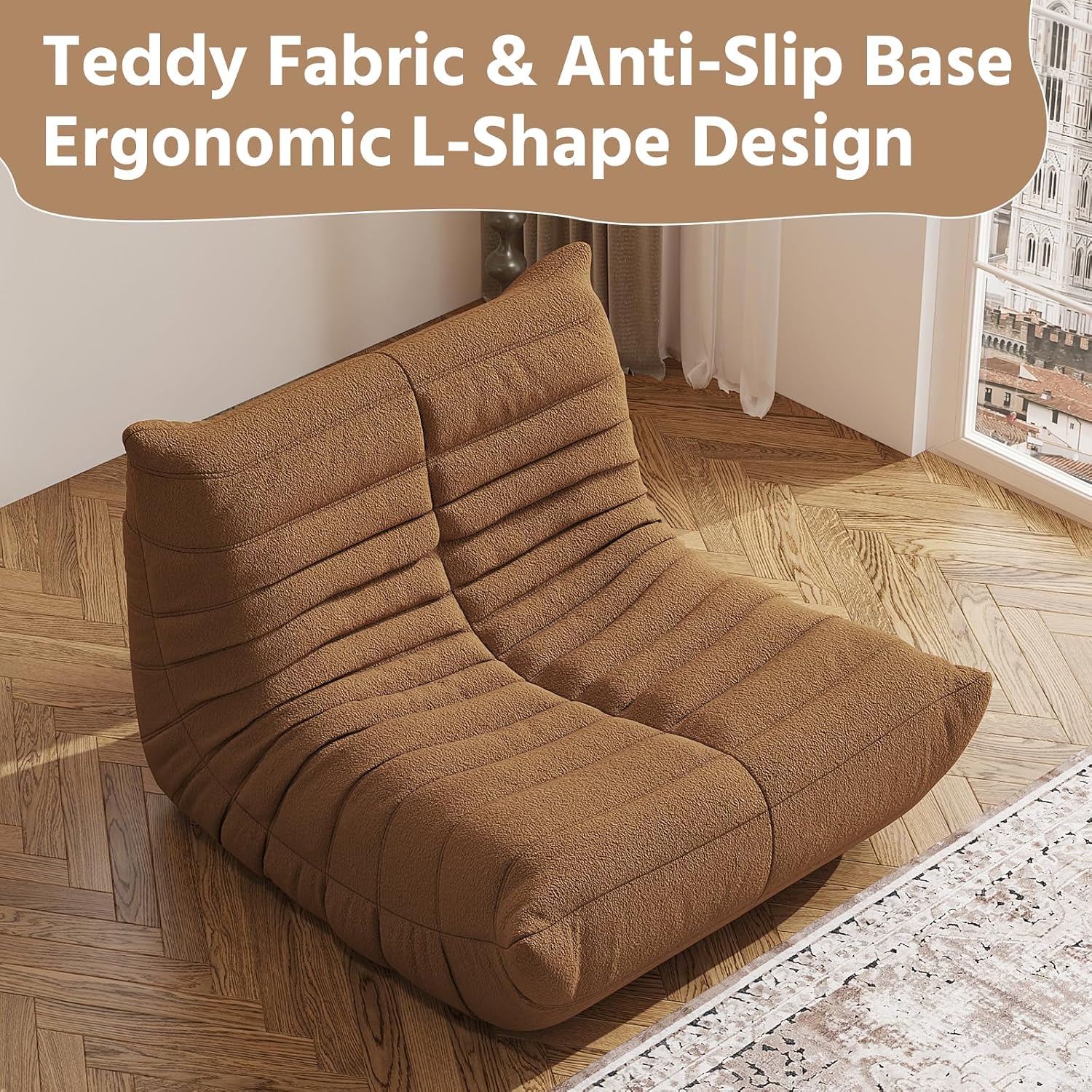 Giant Bean Bag Chair for Adults - Teddy Fleece Fireside Accent Chair with Memory Foam, Comfy Lazy Floor Sofa Couch Boneless Chaise Lounge for Living Room Bedroom Home Theaterr, 1 Seater, Brown