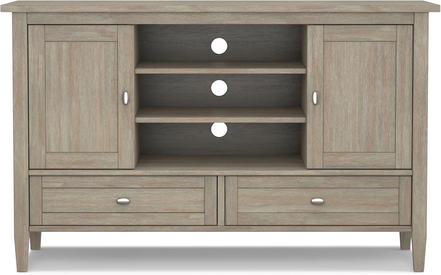 SIMPLIHOME Warm Shaker TV Stand - 47 inch Wide Solid Wood Media Console in Distressed Grey, Transitional Entertainment Center for TVs up to 50 Inches with 2 Cabinets, 2 Drawers, and Cord Management
