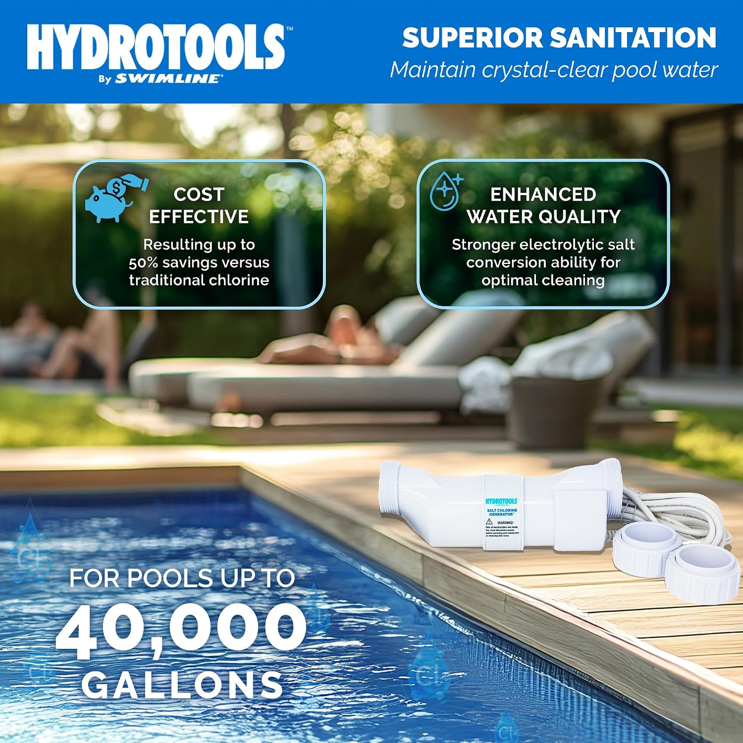 SWIMLINE HYDROTOOLS Pool Salt Replacement Cell For Water Chlorinator Systems For Pools Up To 40,000 Gallons | 13 XL Titanium Plates, Hayward Compatible, Easy Install Above & Inground Pool Generators