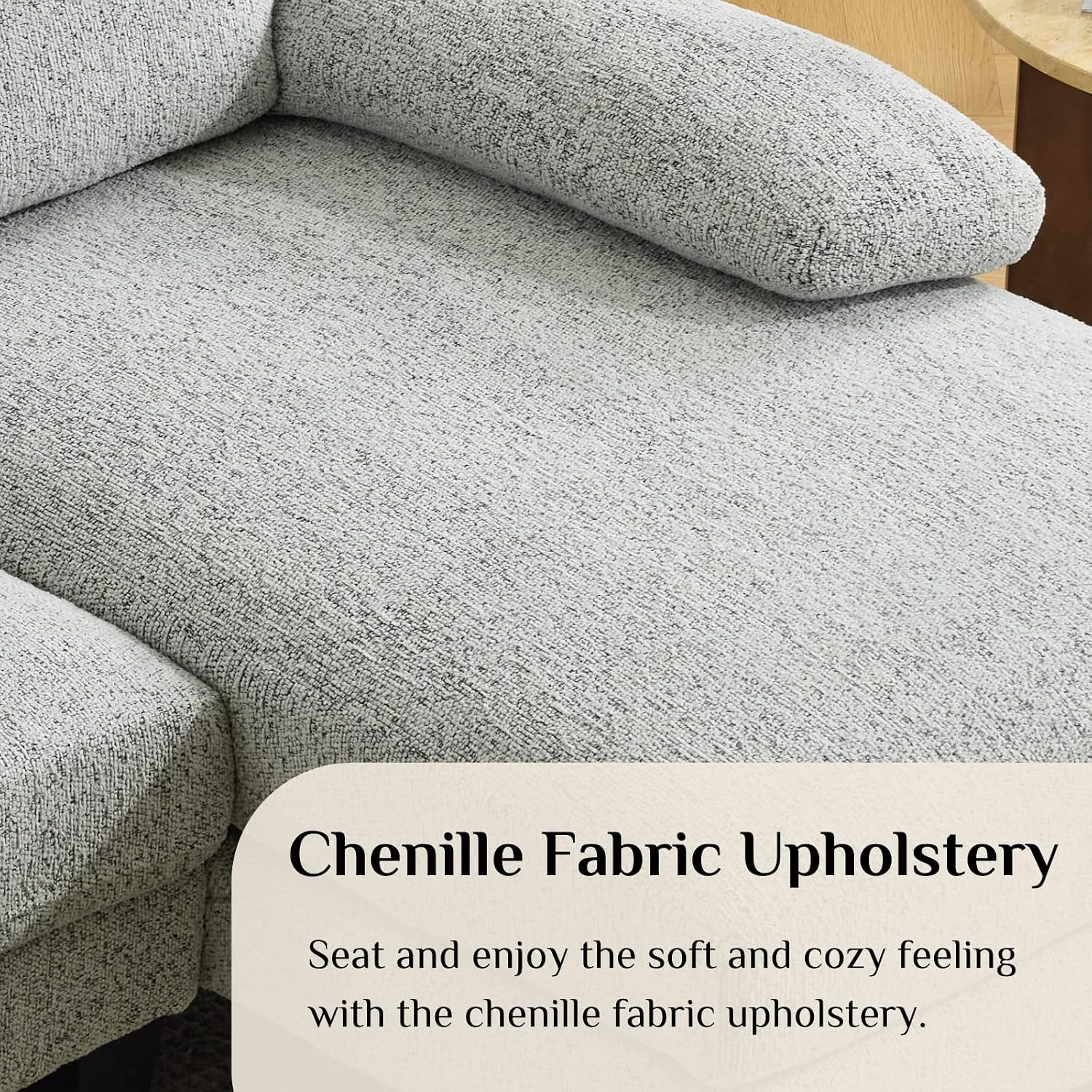 Karl home 110' Sectional Couches for Living Room U-Shape Sofa with Chenille Upholstery 4 Seat Sofa Set with Double Chaises & Wood Grain Legs for Apartment, Light Gray