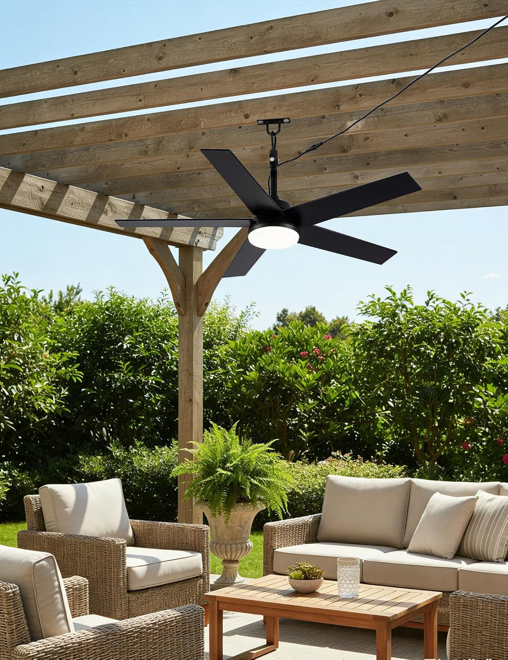 Bella Depot 48' Outdoor Ceiling Fan Black Waterproof Gazebo Fan with Light Smart App Remote Control Hanging Fan for Outside Patios Pergola Tent Plug-in Design Adjustable Brightness (48'- Black)