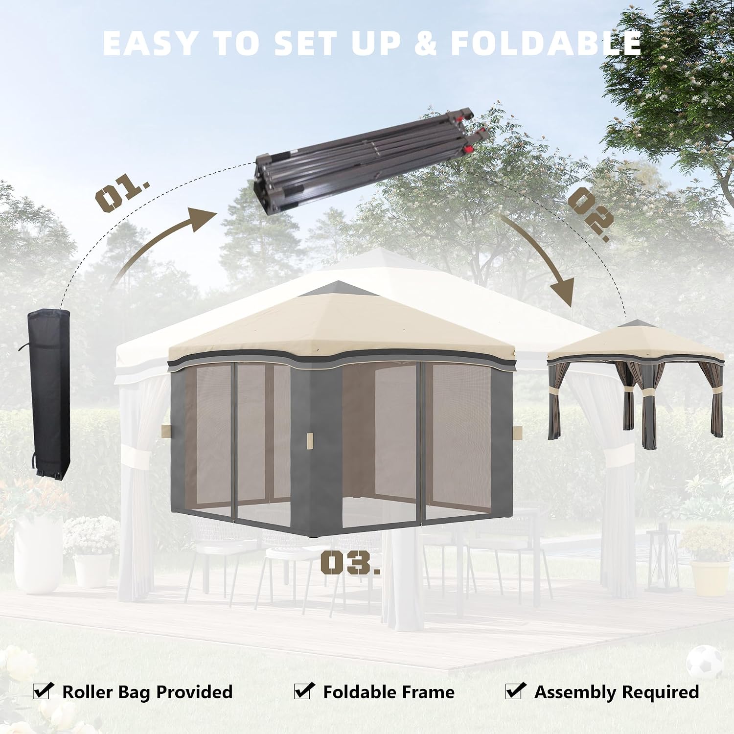 Outsunny 10' x 10' Pop Up Canopy Tent with Netting, Instant Tents for Parties, Height Adjustable, with Wheeled Carry Bag and 4 Sand Bags for Outdoor, Garden, Patio, Beige
