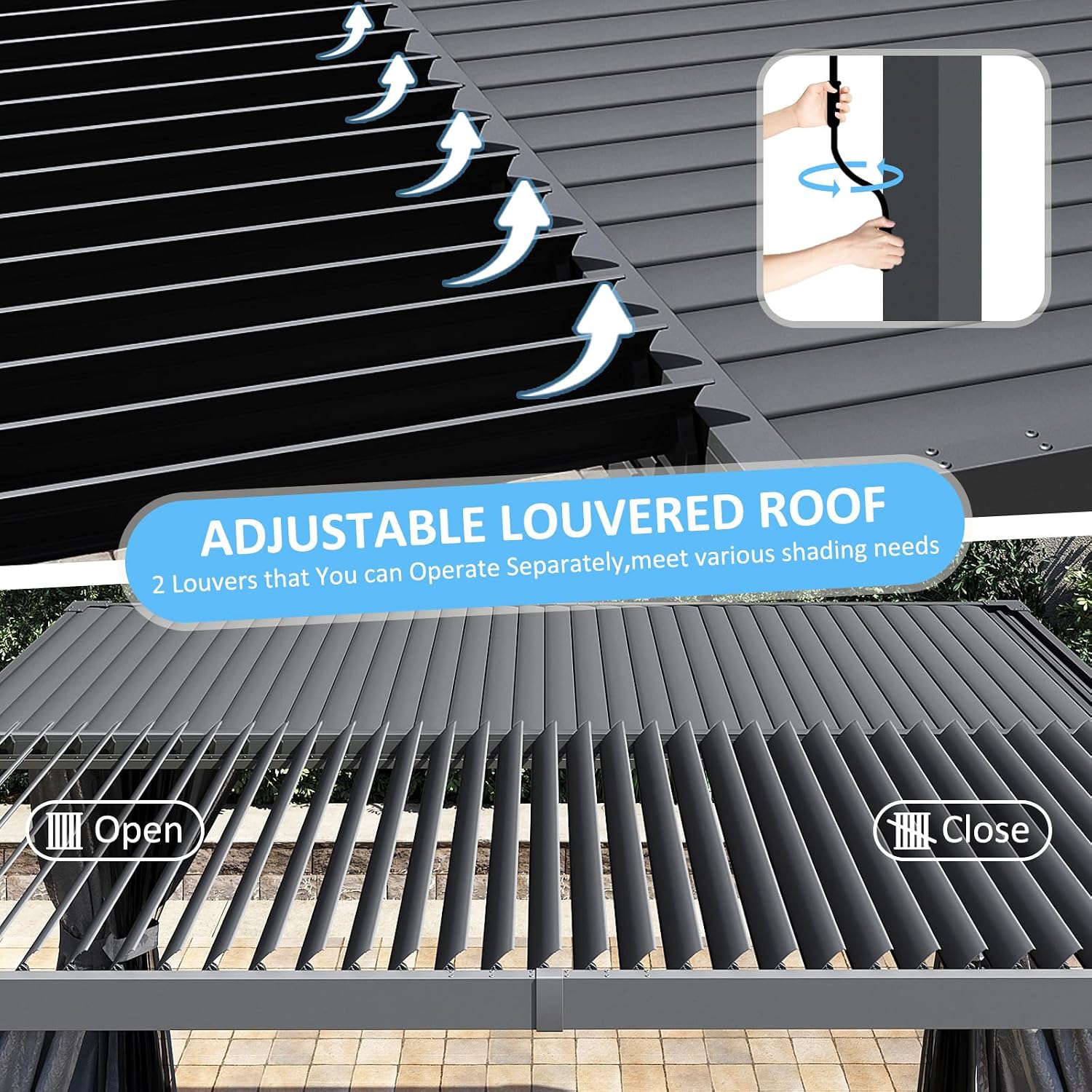 14×12FT Modern Louvered Pergola, Adjustable Aluminum Outdoor Pavilion for Patio, Garden, and Backyard Relaxation