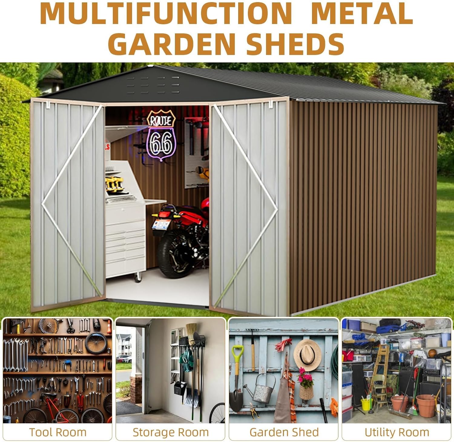 Outdoor Storage Shed 8 X 12 FT, Large Metal Storage Sheds, with Reinforced Sloping Roo, Door Lock, Waterproof, for Backyard, Garden Patio Lawn