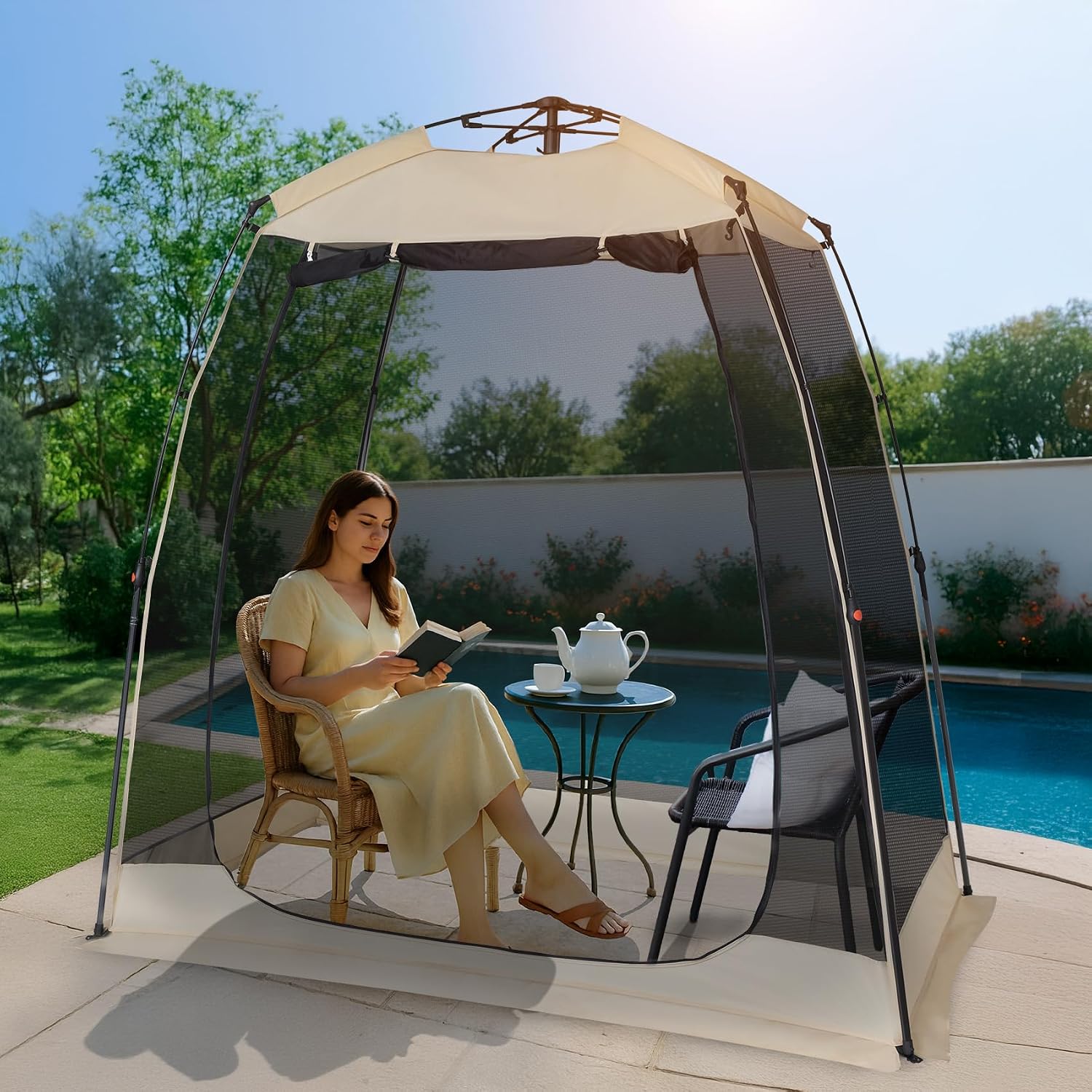 EighteenTek Screen House Gazebo, 2-4-6 Person Pop Up Screen Tent, Instant Screen Room with Carry Bag, Outdoor Mosquito Tent Pop-Up, Sun Shade Shelter for Patio, Garden, Backyard, Deck