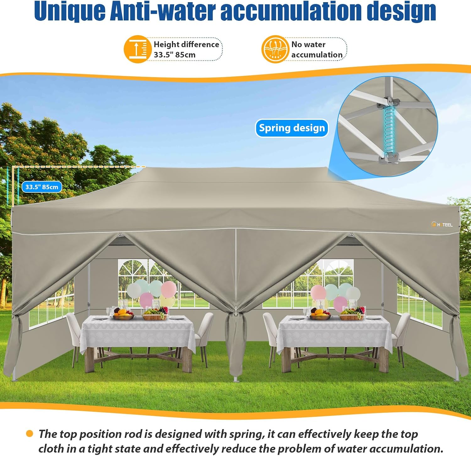 HOTEEL 10x20 Pop up Canopy Tent for Parties, Heavy Duty Easy Setup Tent with 6 Sidewalls, Outdoor Commercial Instant Gazebo for Wedding Event, with Roller Bag & Sand Bags, Khaki(Hexagonal Frame)