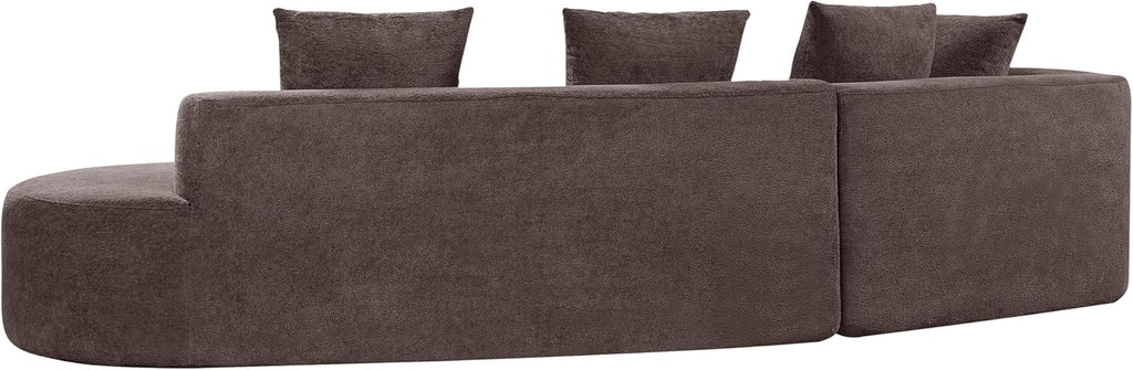 Merax 2-Piece 116' L-Shaped Modular Sectional Sofa Set, 4 Seat Fully Assembled Curved Upholstery Couch with High-Density Compressed Sponge, Chaise Lounge & 4 Pillows for Living Room, Brown