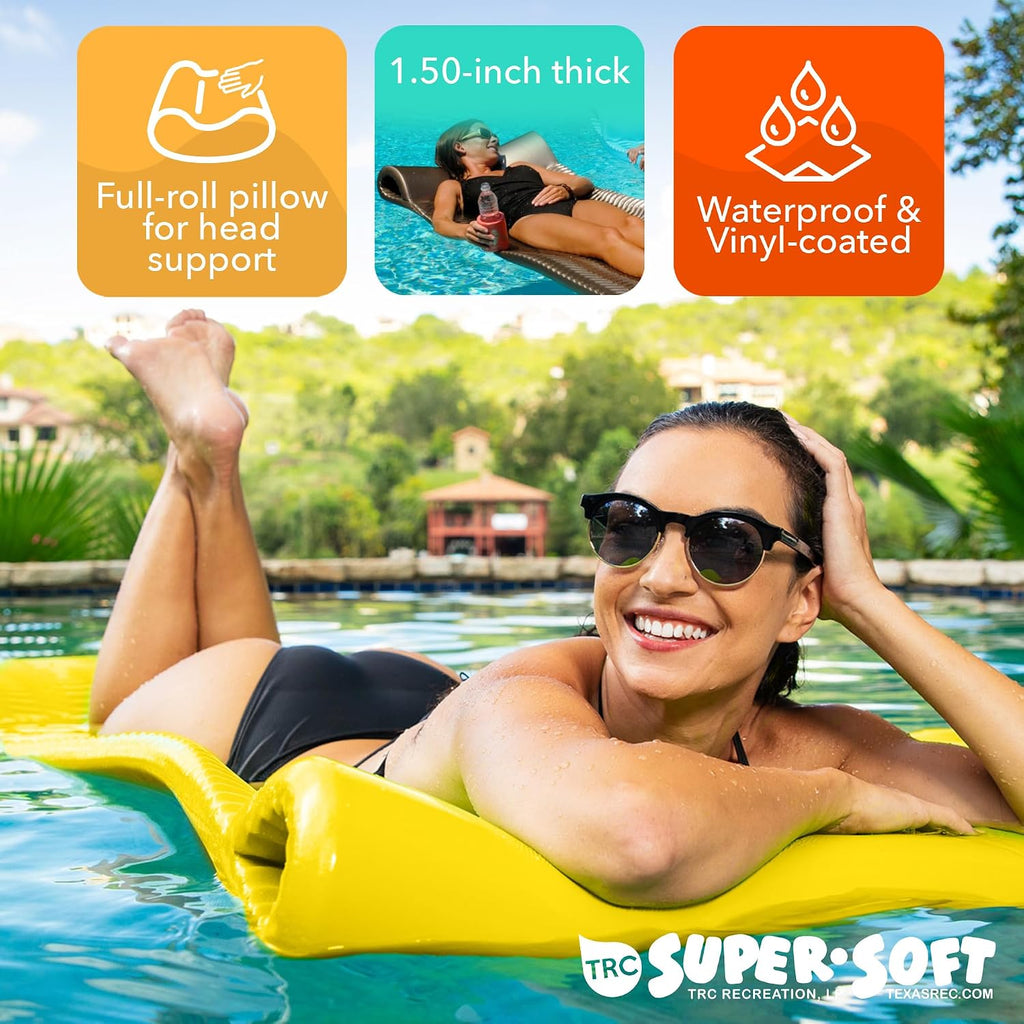 TRC Recreation Serenity 1.5' Thick Vinyl Coated Foam Swimming Pool Float Mat Adult Lounger with Built-in Roll Pillow