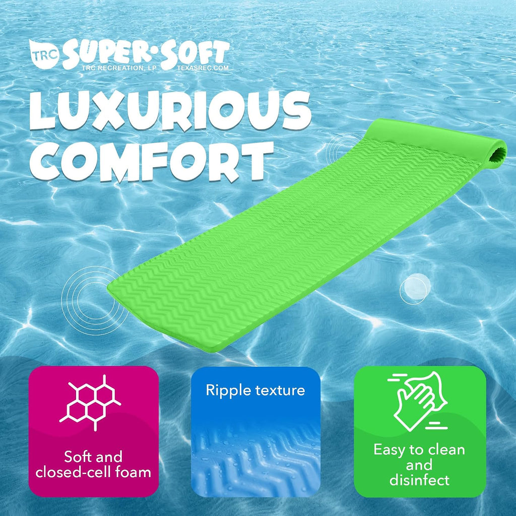 TRC Recreation Serenity 1.5' Thick Vinyl Coated Foam Swimming Pool Float Mat Adult Lounger with Built-in Roll Pillow