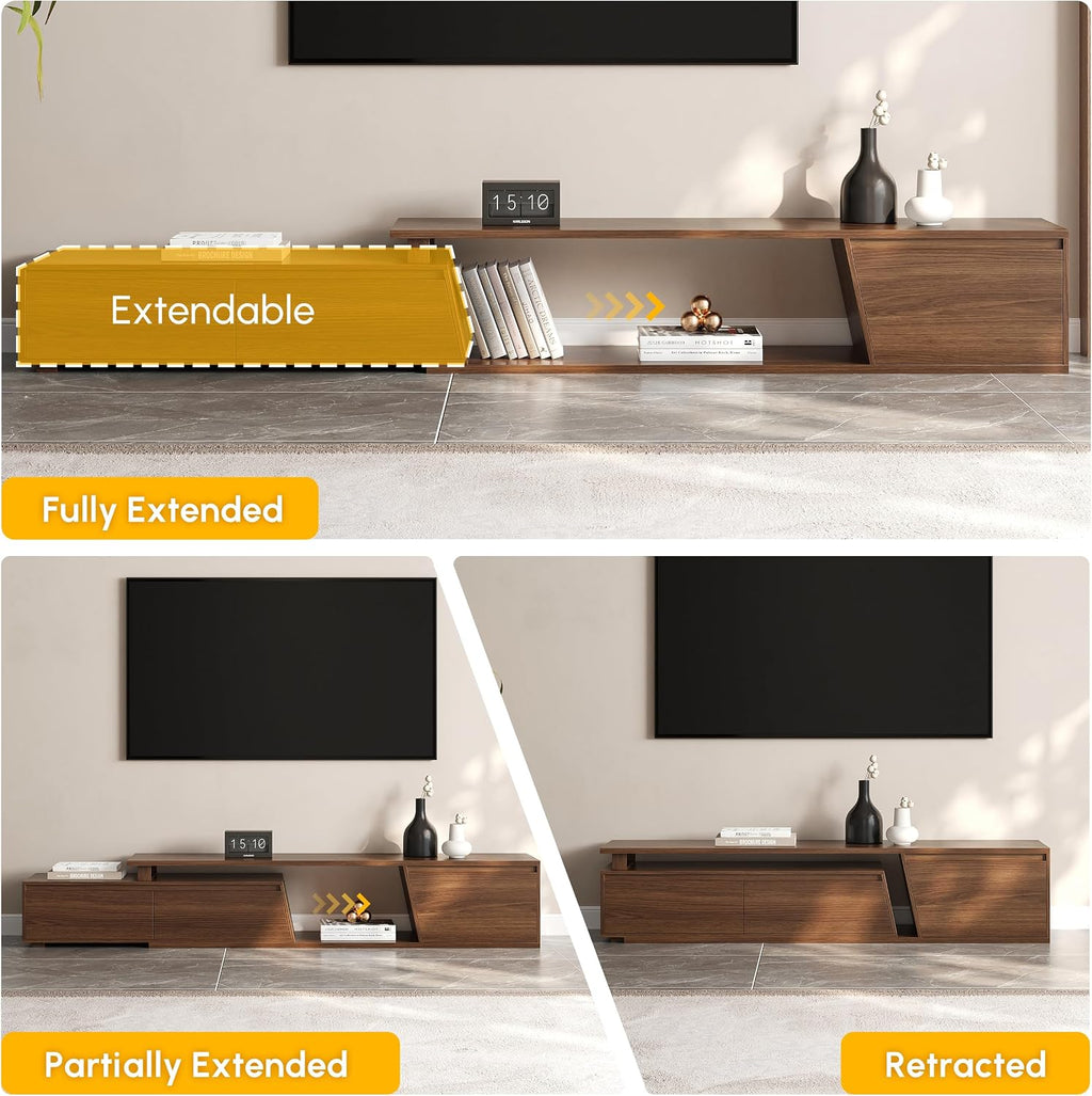 homary Mid Century Walnut TV Stand & Coffee Table Set, Extendable TV Console for 120' TV with Storage Drawers, Modern Engineered Wood Living Room Furniture