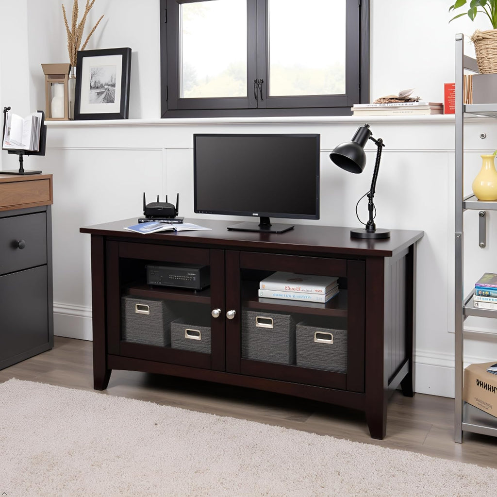 Shaker Cottage 36-Inch TV Stand – Media Console with Glass Cabinet, Adjustable Shelf, & Cord Management – Entertainment Center for Living Room or Bedroom by Alaterre Furniture (Espresso)
