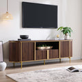 OKD Luxury 70' Fluted TV Stand, Modern Chic Entertainment Center for TVs Up to 80 inches, TV Console with Faux Marble Top, Curved Profile Design, Media Console for Living Room, (Dark Walnut)