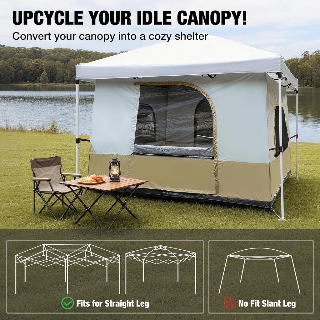 REDCAMP Canopy Camping Tent for Pop Up Canopy Tent, Inner Tent Converts Straight Leg 10'x10' or 10'x20' Canopy into Camping Tent, Fits 4-6 Person(Frame/Shelter NOT Included)