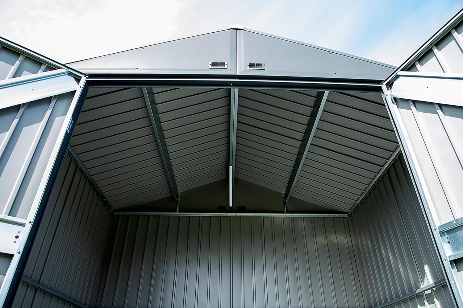 Arrow Shed Elite 12' x 14' Tall Outdoor Steel Storage Shed with High Gable and Lockable Doors Storage Building, Anthracite
