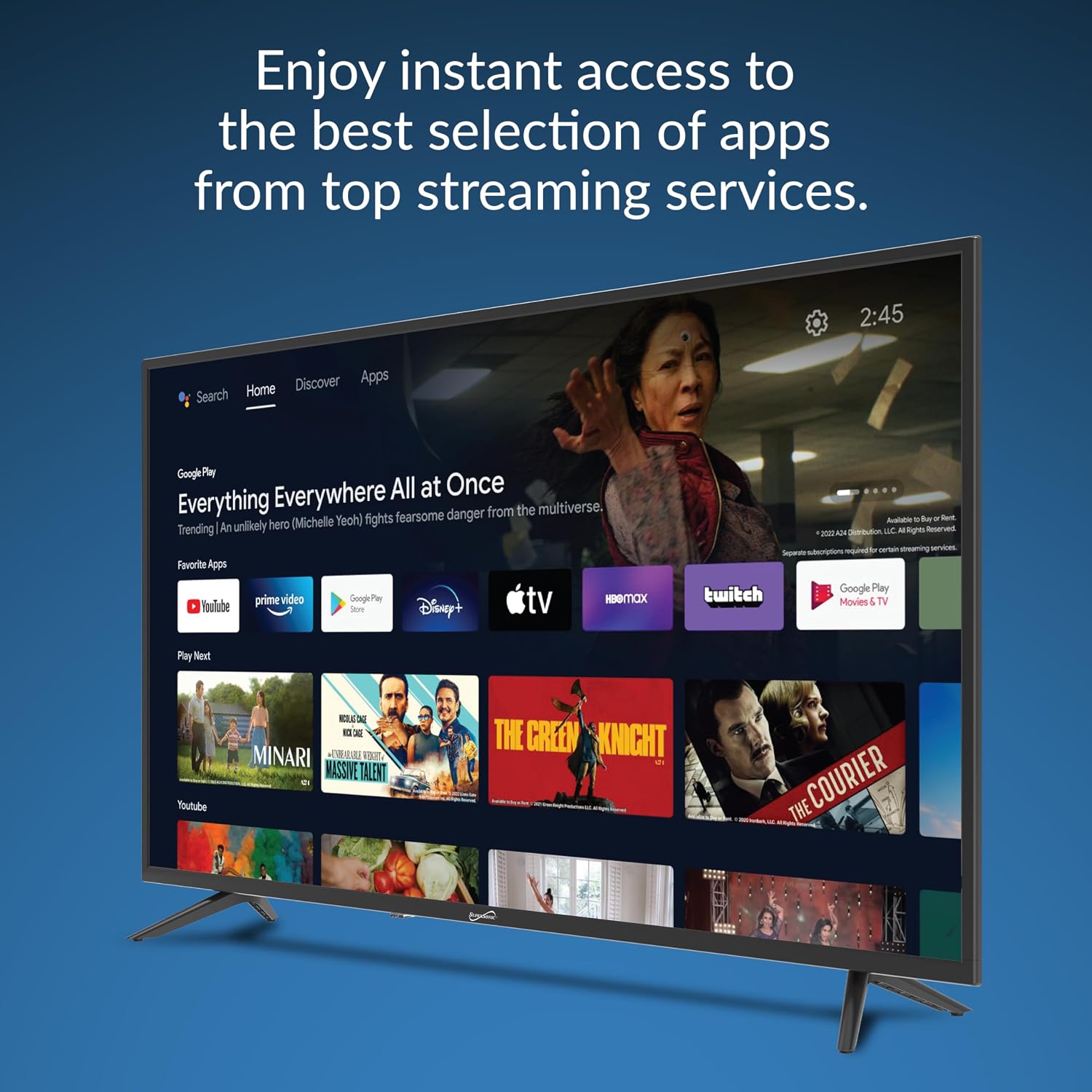 Supersonic Smart SC-4350GTV 43-inch FHD DLED TV with Google Assistant, ATSC/NTSC, HDMI, WiFi, USB Input, 1080p Resolution,16.7M Colors, 60Hz Refresh Rate, Energy-Efficient, Bluetooth, Remote Control