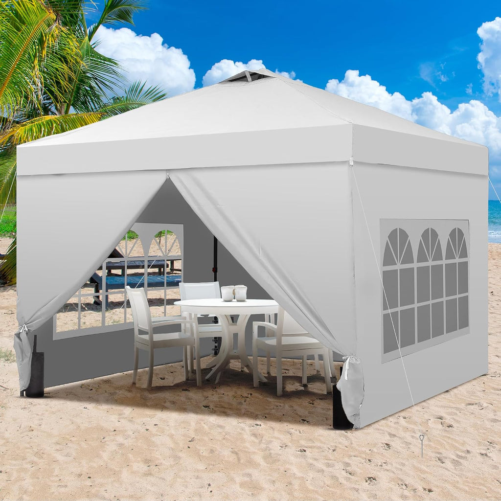 GDY 12x12 Pop Up Canopy Tent with 4 Sidewalls, Easy Set up with One Push Lift Gazebo with Wheel Bag and4 Sandbags,Carpas for Events, Parties,Camping, White.