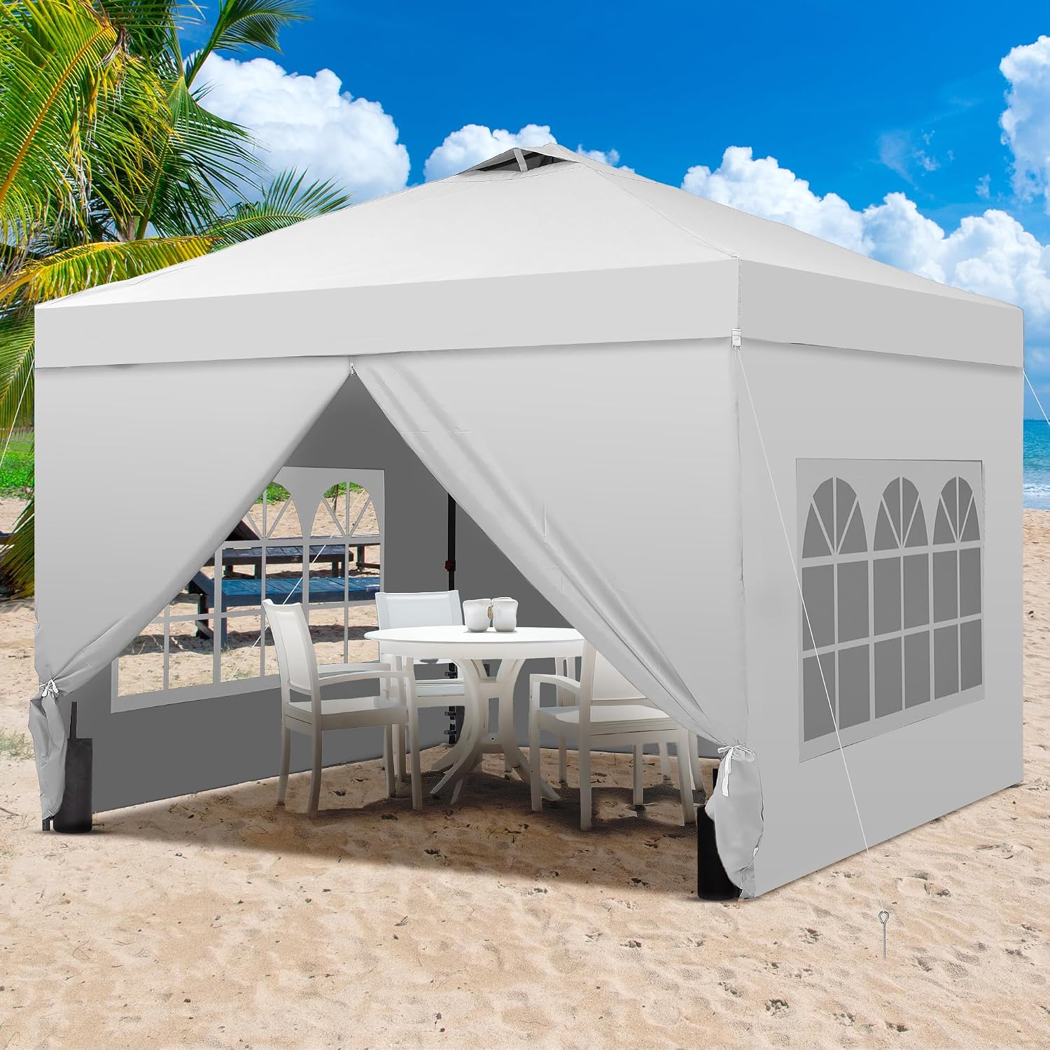 GDY 12x12 Pop Up Canopy Tent with 4 Sidewalls, Easy Set up with One Push Lift Gazebo with Wheel Bag and4 Sandbags,Carpas for Events, Parties,Camping, White.
