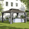 Hardtop Gazebo with Galvanized Steel Double Roof, Rustproof Aluminum Frame, Privacy Netting, and All-Weather Outdoor Shelter, Beige (12x14)