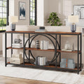 Tribesigns Extra Long Console Table, 70.9 inch Narrow Sofa Tables with 3 Tier Wood Storage Shelves Industrial Metal Frame for Entryway Hallway Living Room Behind Couch, Rustic Brown Black