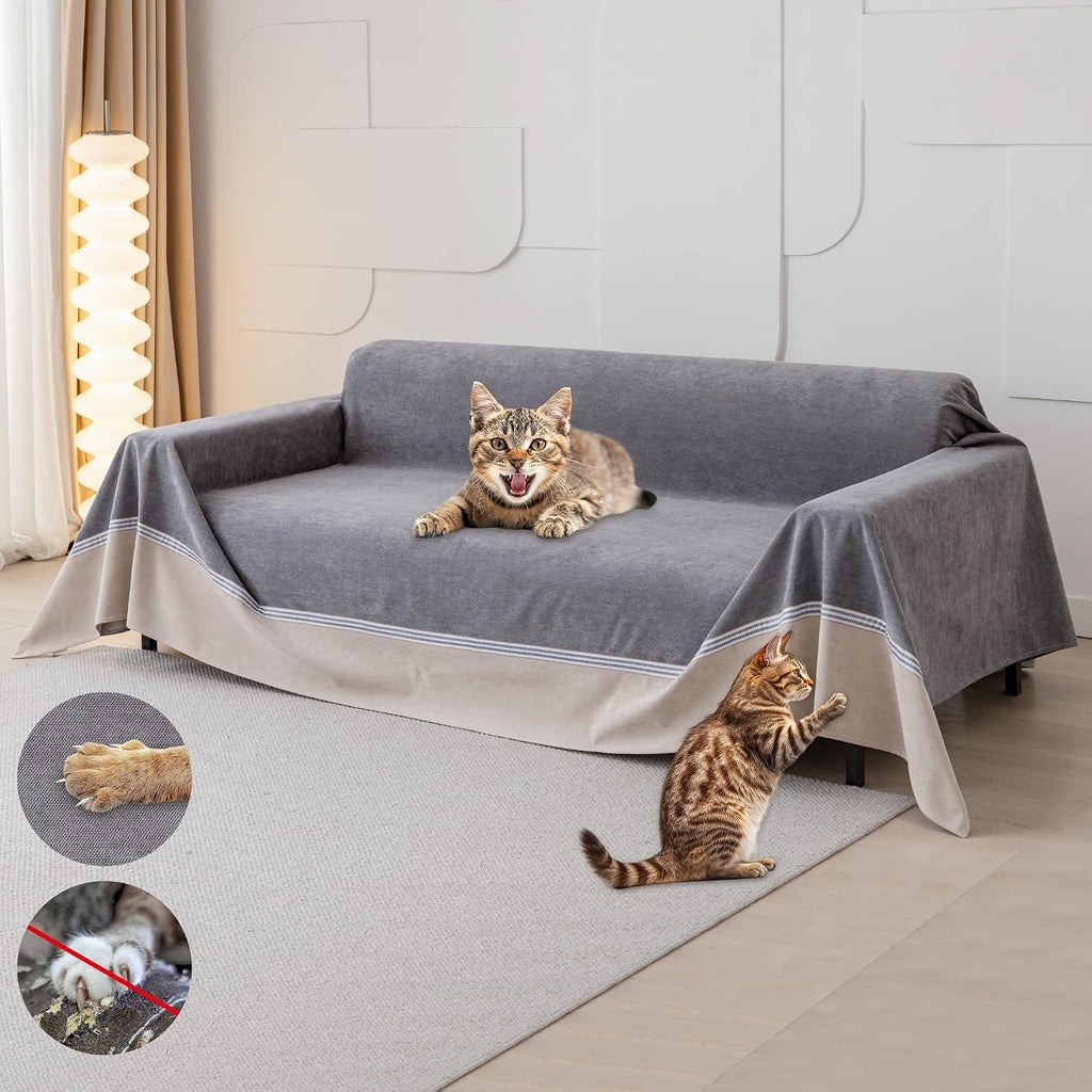 Cat Scratch Furniture Protector - Anti-Slip, Waterproof Sofa Cover to Keep Cats Off, Pet-Friendly Couch Protectors for 3 Cushion Couch, Anti-Scratch Couch Cover for Pets and Kids 134'X91'Dark Gray