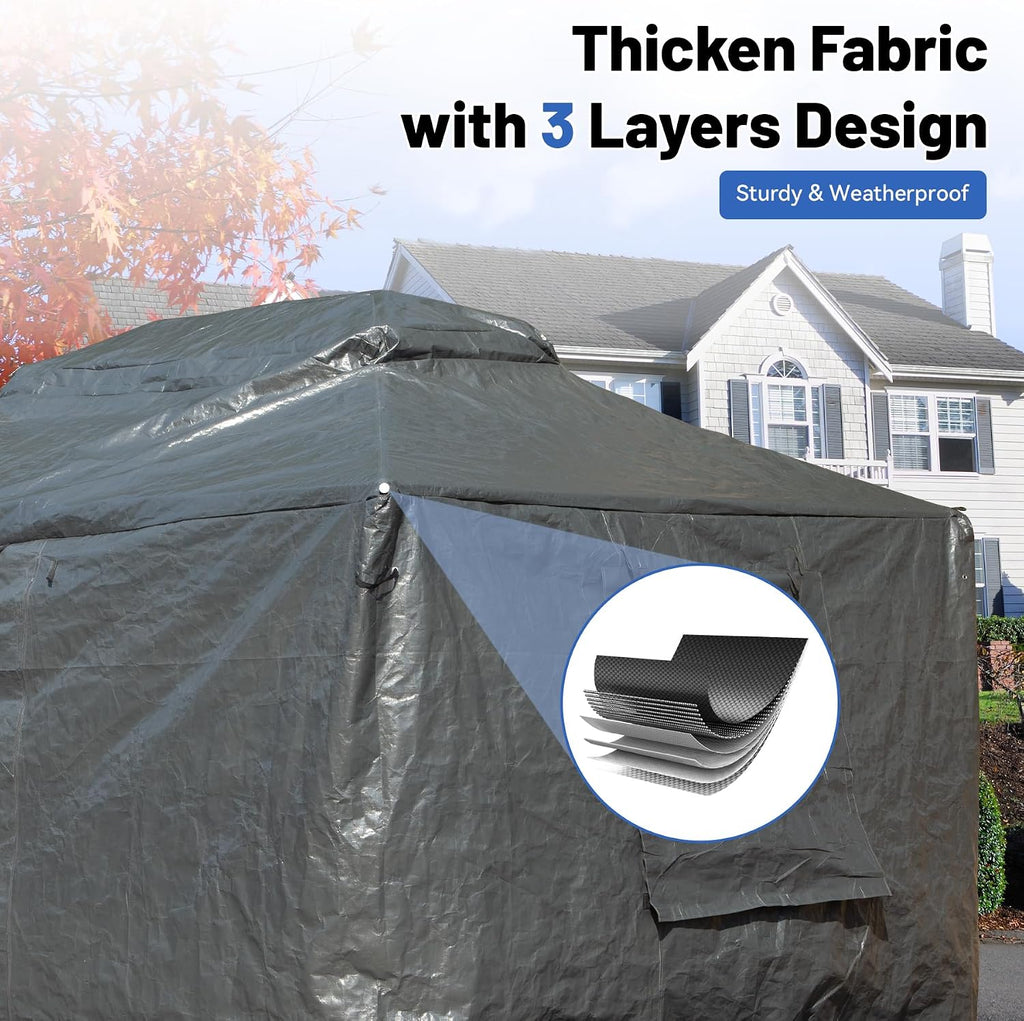 8x8FT Outdoor Gazebo Cover for Hardtop Gazebo, Universal Winter Gazebos Cover with Sidewalls and Mesh Windows, All-Season Used -Grey (Gazebos Not Included)