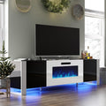 VanAcc 80' Fireplace TV Stand with 40' Electric Fireplace, High Gloss Entertainment Center with LED Lights, Modern Entertainment Stand for TVs up to 90', Black&White