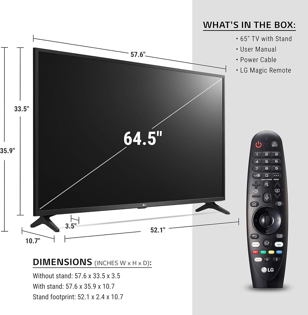 LG UN73 Series 65' Alexa Built-in, 4K UHD IPS Smart TV, Bluetooth Surround Ready, Apple Airplay 2, webOS with Magic Remote (65UN7300PUF, 2020)