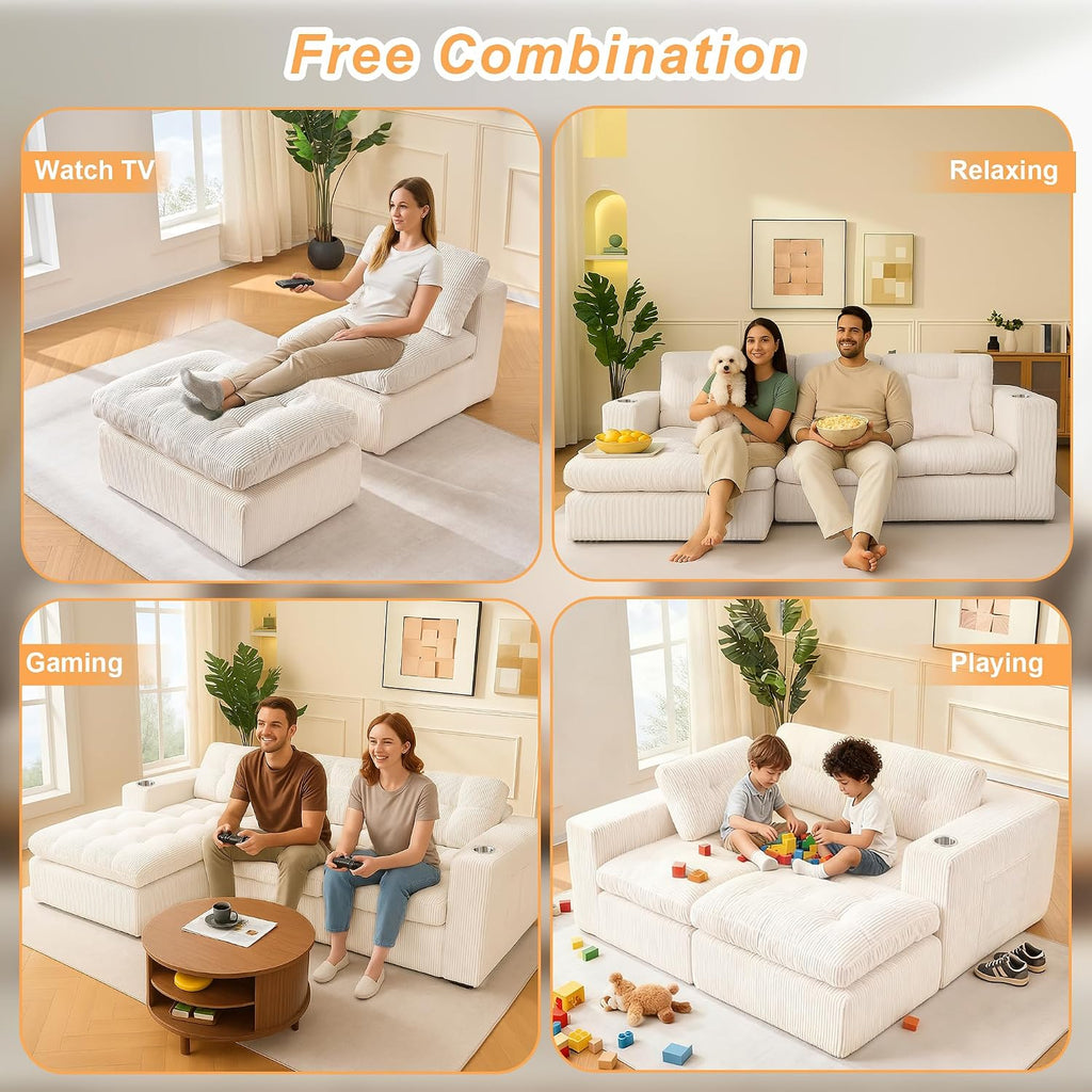 108' Modular Sectional Sofa, Cloud Sectional Couch with Deep Seat, Modern Modular L-Shape Sofa Couch with Chaise,Upholstered Couches for Living Room Bedroom (Light Beige)