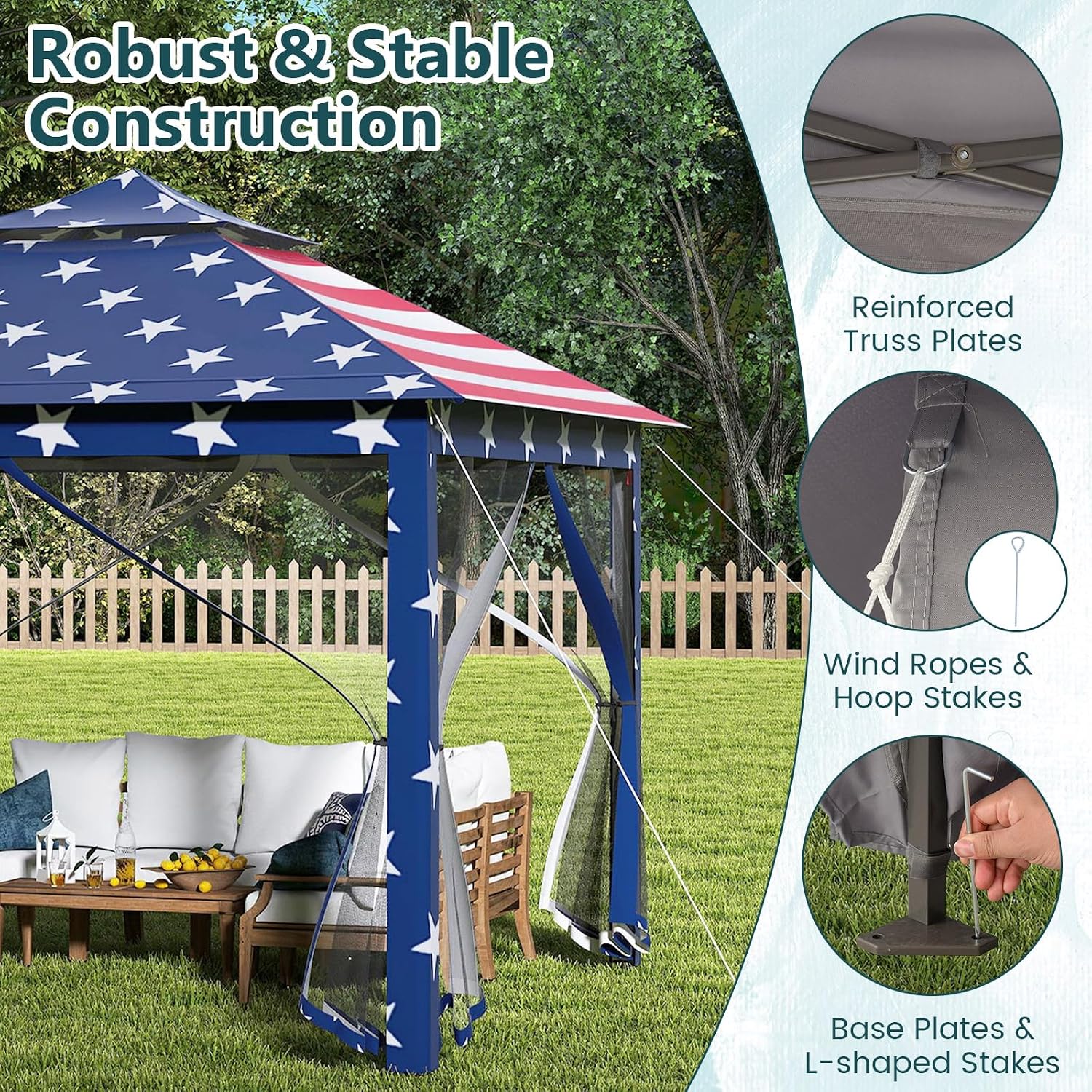 Goplus11 ft × 11 ft Pop up Gazebo, Portable Screen Canopy Shelter w/Mesh Netting Sidewalls, Vented Top, Drainage Holes, Heavy-Duty Height Adjustable Easy Setup Party Tent for Backyard