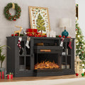 YESHOMY Glass Fireplace TV Stand for Televisions up to 65', Media Entertainment Center Console Table with Doors Closed Storage, Black