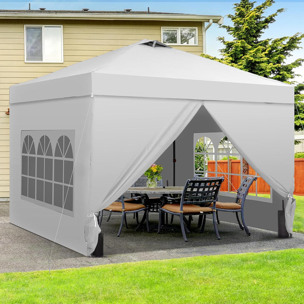 GDY 12x12 Pop Up Canopy Tent with 4 Sidewalls, Easy Set up with One Push Lift Gazebo with Wheel Bag and4 Sandbags,Carpas for Events, Parties,Camping, White.