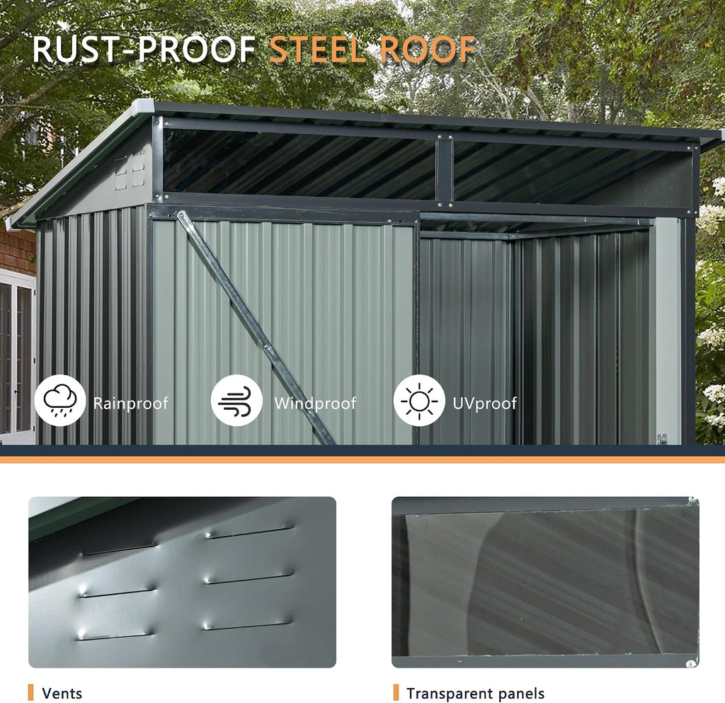 5X3 FT Outdoor Storage Shed, Waterproof Metal Garden Sheds with Lockable Door, Steel Tool Storage Buildings Shed & Outdoor Storage House for Garden, Backyard, Patio, Lawn, Trash Cans(Grey)