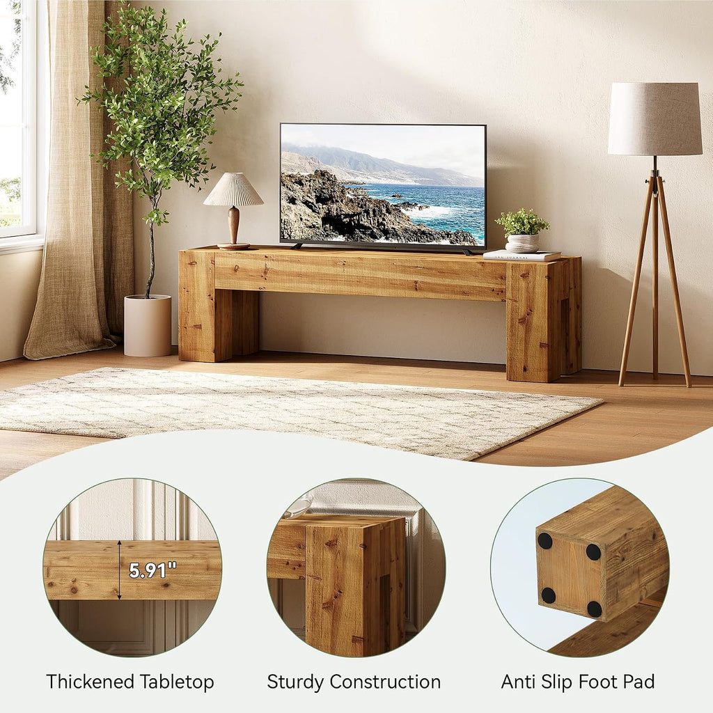 Solid Wood TV Stand, 63' Rustic Extra Long Heavy Duty Media TV Consoles Table with Sturdy Frame for Living Room Gaming Entertainment Center for TVs up to 70 Inches (Walnut)