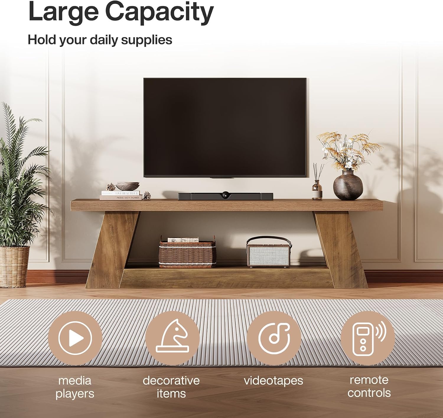 Tribesigns 63' TV Stand for 55/60/65/75-Inch TVs, Rustic Extra Long Media TV Console with Storage Shelve, Entertainment Center Television Stand for Living Room, Bedroom (Brown)