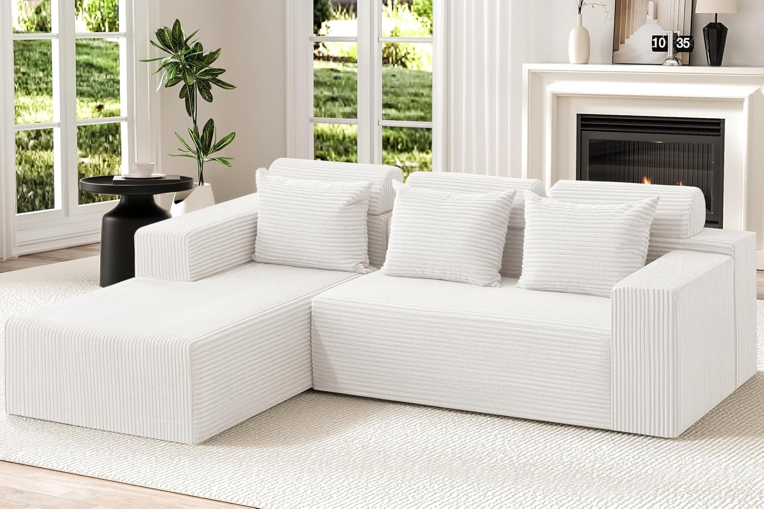 Homguava Modular Sectional Couches for Living Room,105' Cloud Couch with L-Shape Chaise,Comfy Sofa Living Room Sofas with Deep Seat,No Assembly L Couch,Corduroy Fabric(Beige,L)