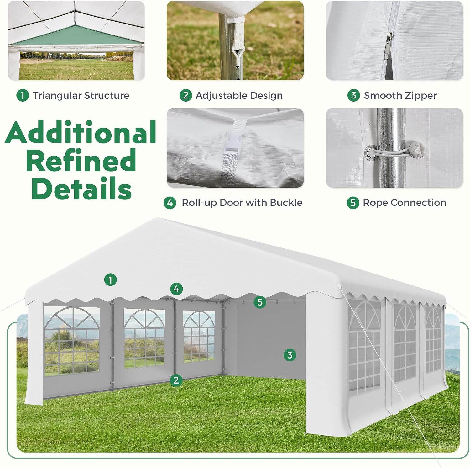 EROMMY 20X20FT Party Tent, White Outdoor Wedding Canopy with Removable Sidewalls and Church Windows, Heavy Duty Pavilion Shelter for Events, Celebrations, and Gatherings