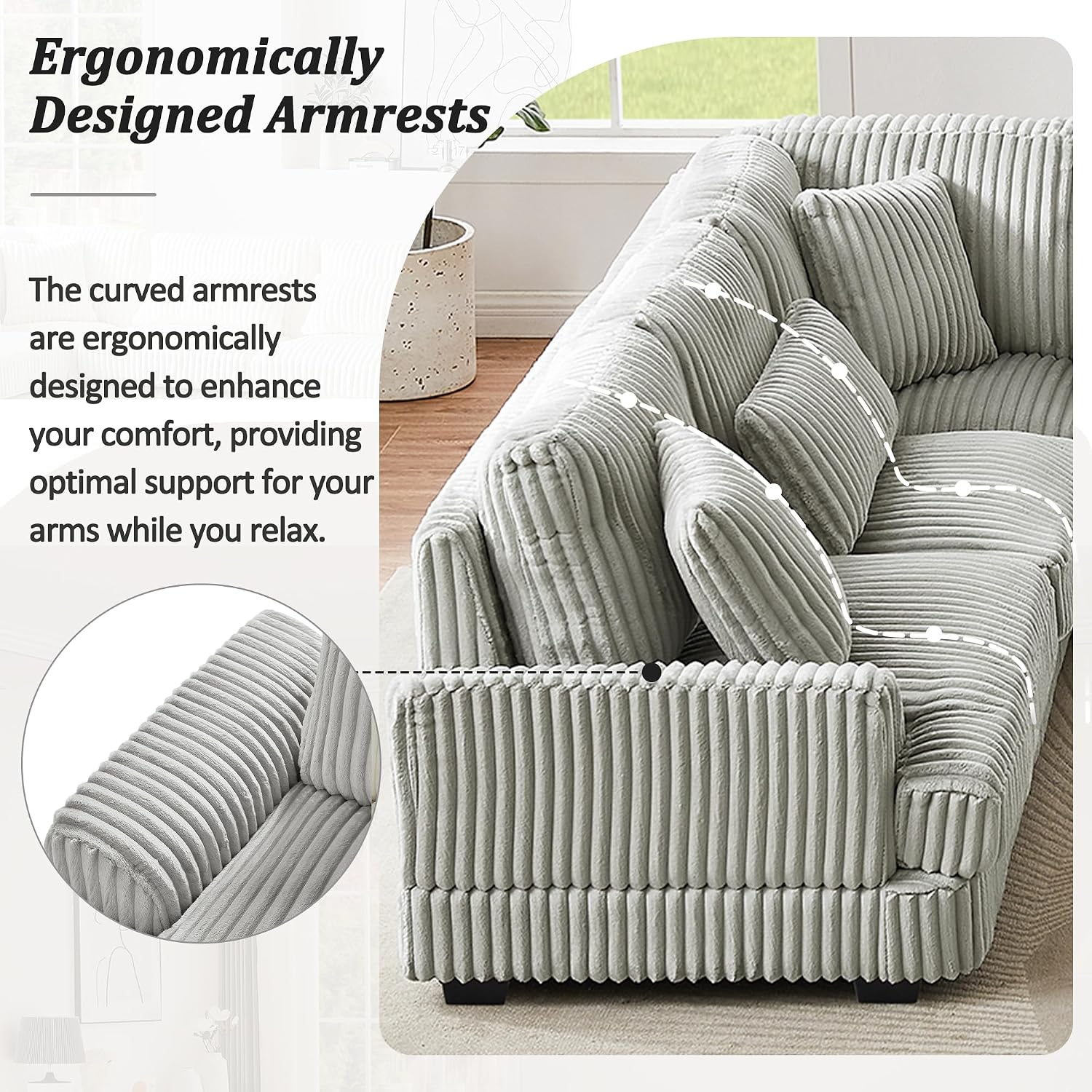 Oversized U-Shaped Sectional Sofa Modern Living Room Couch Upholstered in Soft Corduroy with a Chaise Lounge