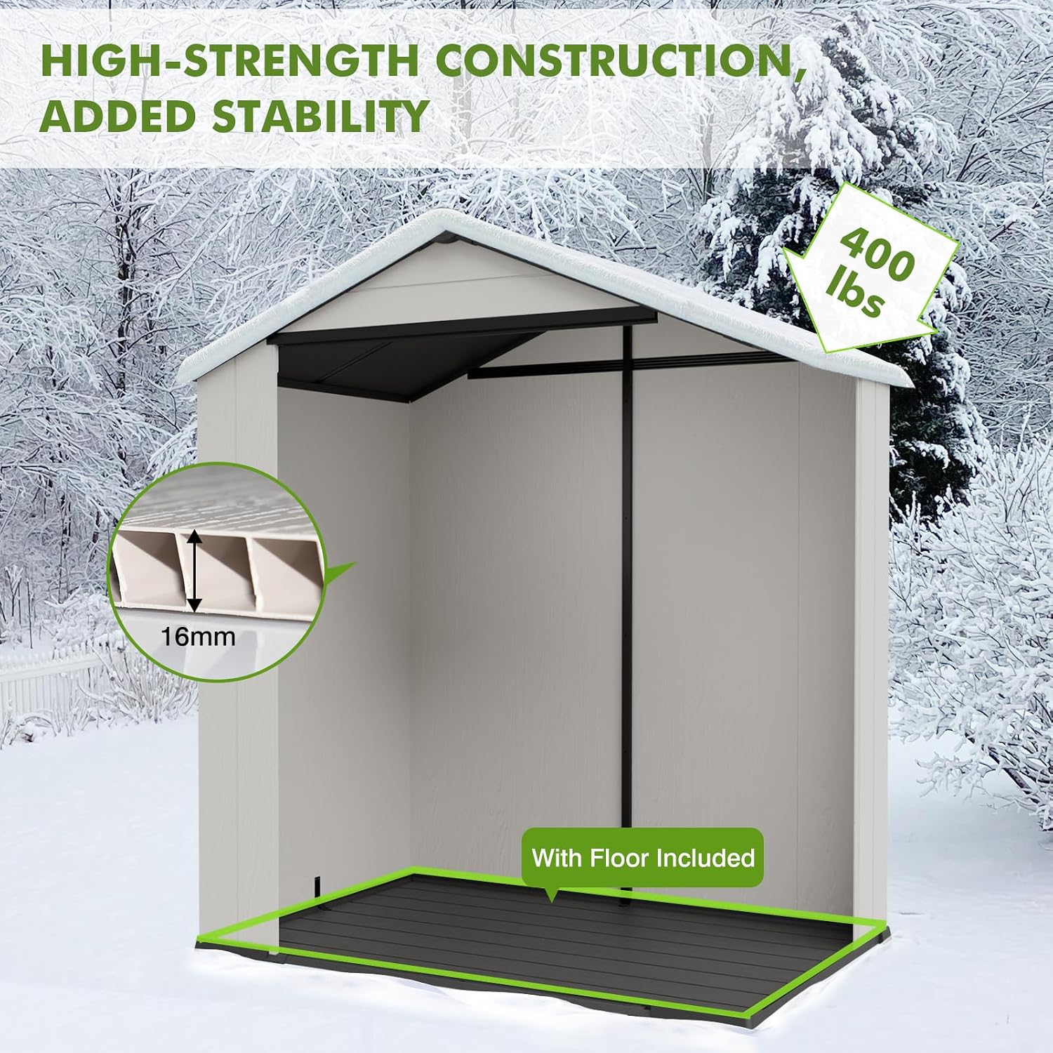 COOS BAY 6x4 Outdoor Storage Shed with Floor, Lockable Doors, All-Weather Resin Garden Tool Shed, White/Gray