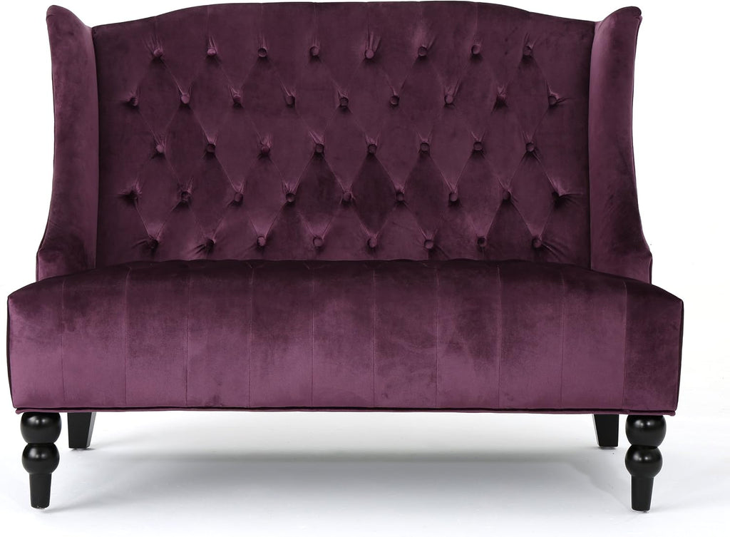 Modern Tufted Velvet Loveseat, 2 Seat Couch Sofas with High Back Thick Padded Cushioned Seats for Living Room, Victorian Style, Raisin